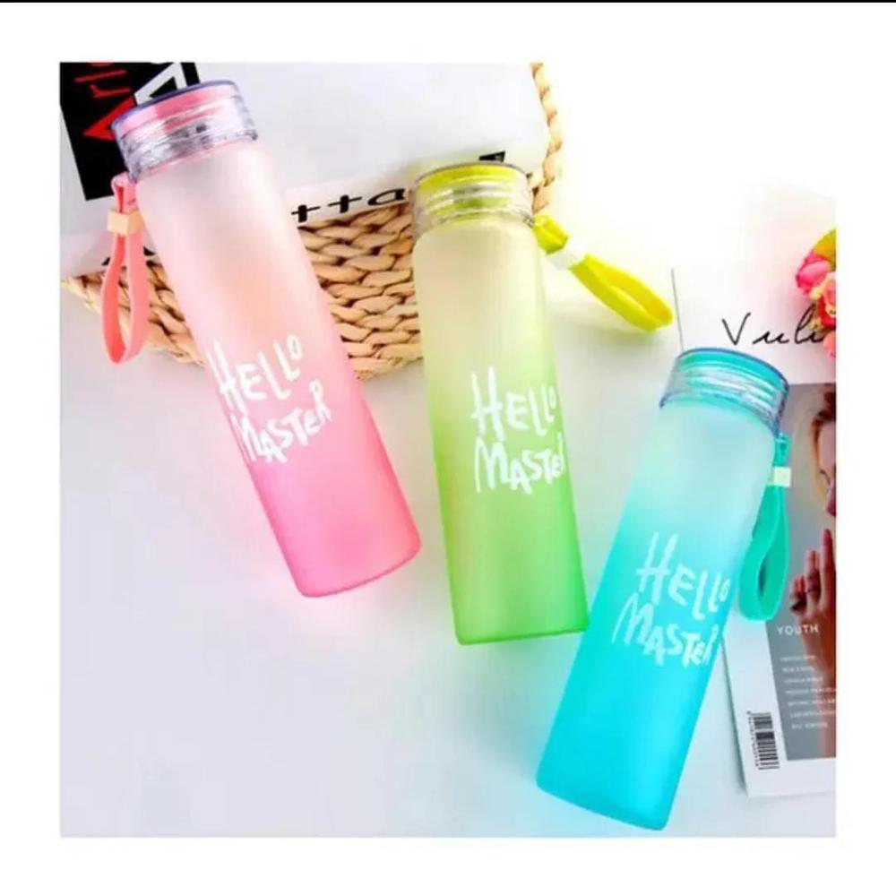 Hello Master 480ml Frosted Glass Water Bottle - Transparent Leak-Proof Portable Drinkware with Carrying Strap (Random Color) - Image 2
