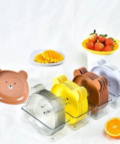 8Pcs Bear Shape Plate Set | Creative Food-Grade Plastic Plates With Stand | Random Colour