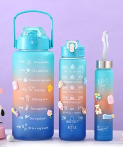 3 Pack Water Bottles With 2l Large Bottle 700mlportable Bottle And 300ml Mini Bottle Motivational (random Color)