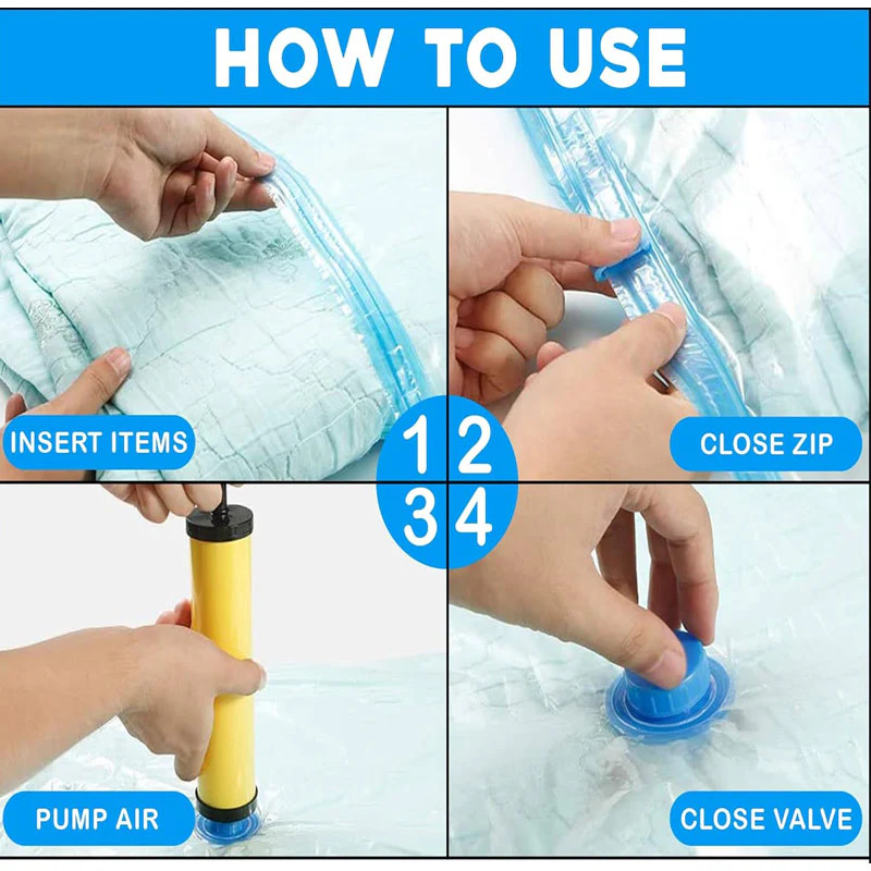 Vacuum Storage Bags Set (5 Bags + 1 Hand Pump) – Reusable Space Saver Compression Bags for Clothes, Bedding & Travel - Image 3