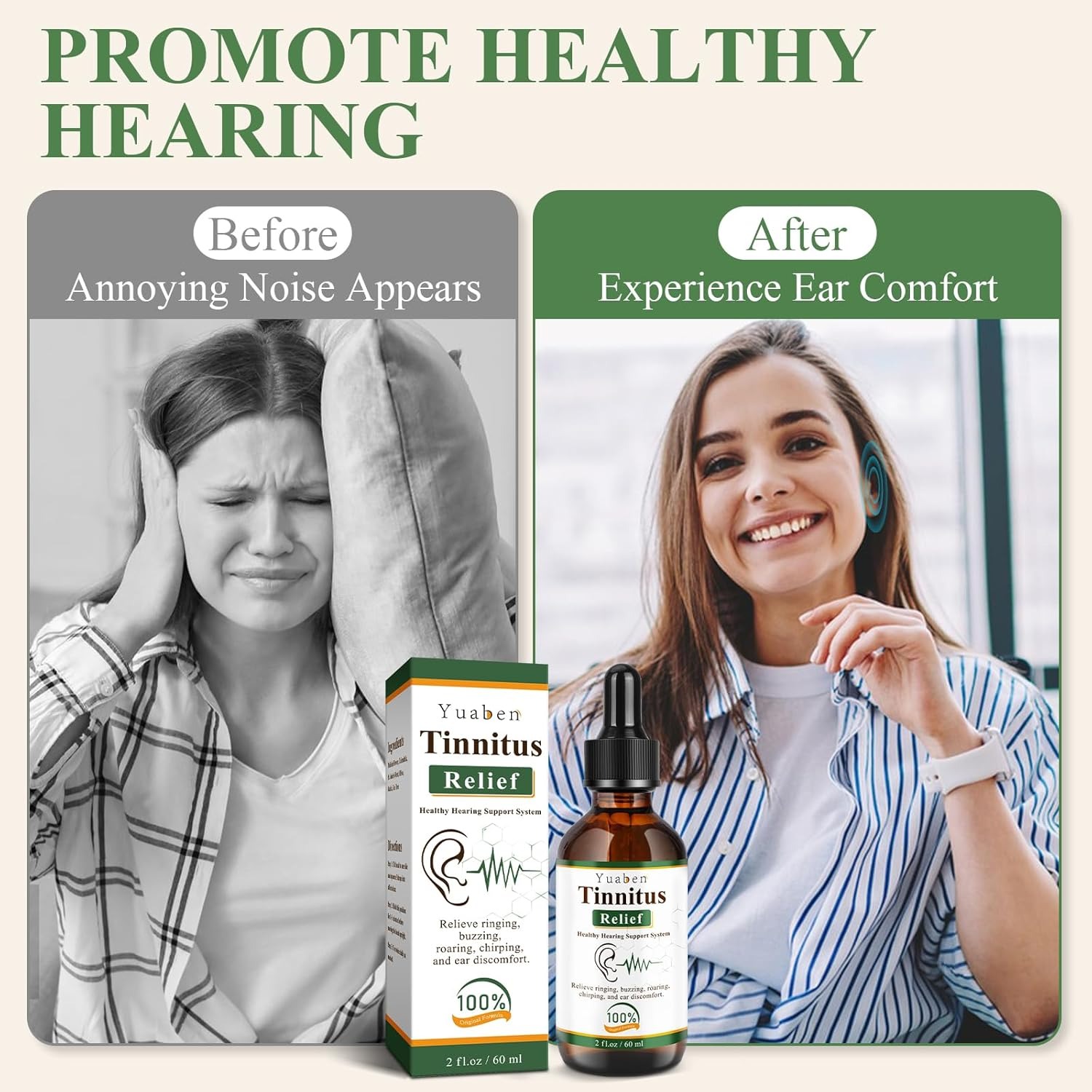 Yuaben Tinnitus Relief Drops | Healthy Hearing Support System | Natural Ear Care for Ringing and Buzzing | 60ml - Image 3