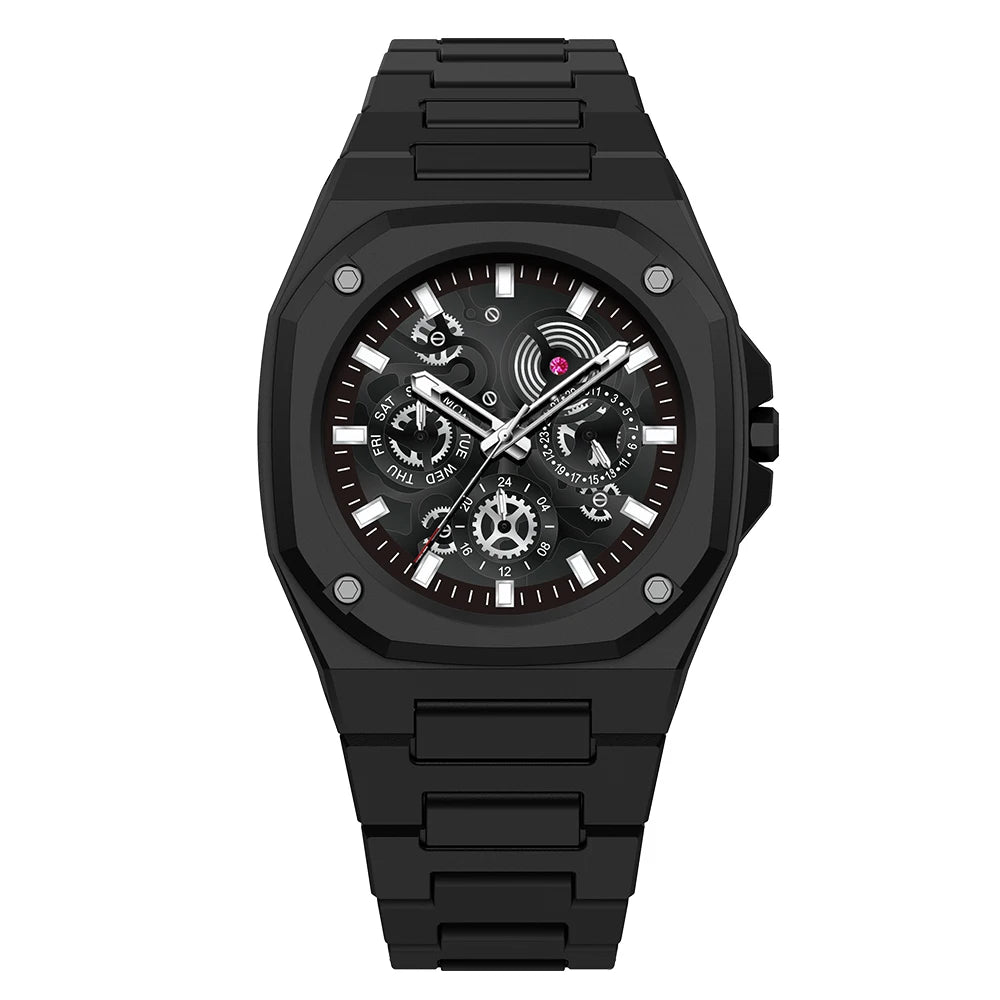 Premium Black Stainless Steel Waterproof Men's Watch - Luxury Multi-Dial Design (With Box)