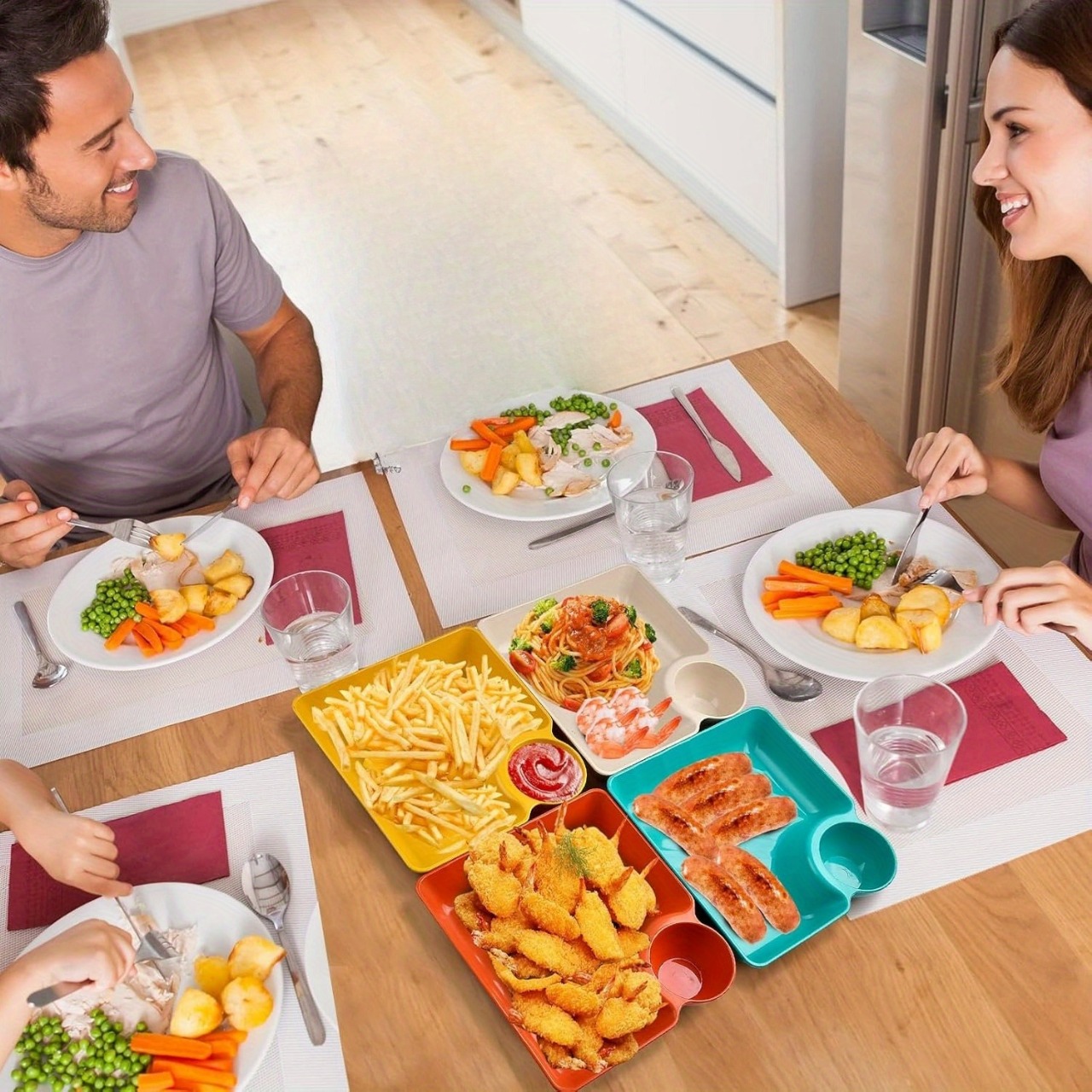 Appetizer & Dessert Plates with Built-in Dipping Bowls for Parties & Everyday Use