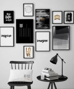 Set Of 10 Modern Motivational Photo Frames Black And White Inspirational Quotes And Abstract Designs Wooden MDF | Double Tape Includes