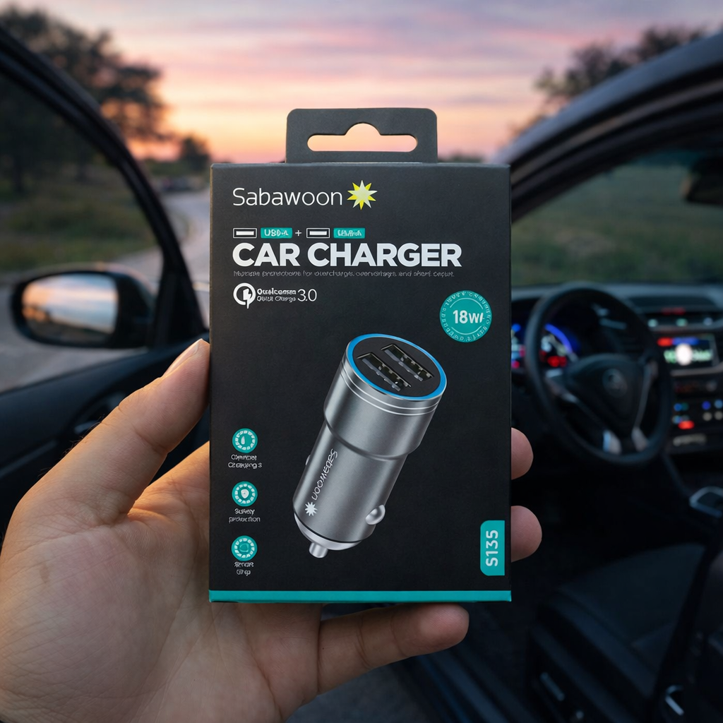 Sabawoon 18W Fast Charging Car Adapter – Dual USB Portable Car Charger - Image 2