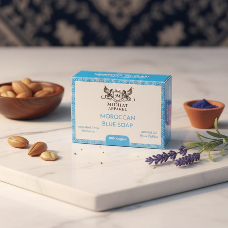 Midhat Apparel Moroccan Blue Soap with Argan Oil & Nila Zarka | 100% Original Imported from Morocco | Natural Skin Brightening - Image 3