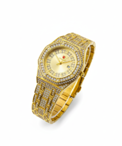 Luxury Gold Diamond-Studded Wrist Watch - Premium Designer Style Quartz Watch for Men & Women (Without Box)