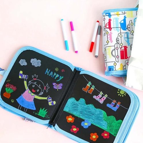 Erasable & Reusable Doodle Magic Blackboard Book with 3 Color Markers – Kids Drawing & Learning Activity Book (Random Color) - Image 3