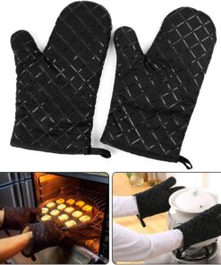 Premium Heat Resistant Oven Mitts 2Pcs Extra Long Kitchen Gloves For Baking Cooking BBQ And Grilling Durable Cotton (Random Colour And Design )