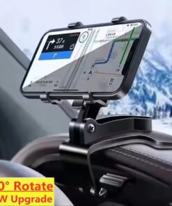 Dashboard Car Phone Holder ABS – 360° Rotatable Mobile Phone Sun Visor & Rear View Mirror Mount Support for Smartphones