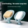 Leaf-Shape Self-Draining Soap Holder – Decorative 45° Slanted Hydraulic Soap Dish with Suction Base (Random Color) - Image 2
