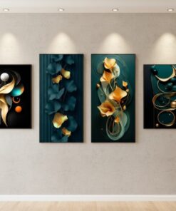 Set Of 4 Pcs Modern Abstract Ginkgo Leaves Wall Art Elegant Stylish Durable Decorative And Contemporary Home Design