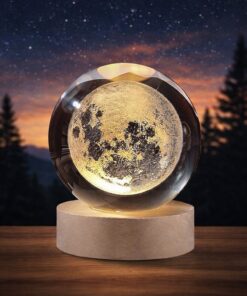 3D Galaxy Crystal Ball Lamp with Wooden LED Base – Decorative Night Light (Only Moon Shape)