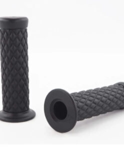 Cafe Racer Diamond Style Rubber Handlebar Grips with Bar Ends – Black (Pair)