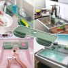 Silicone Faucet Splash Guard Mat with Sponge Holder – Green Sink Water Catcher & Kitchen Organizer - Image 2