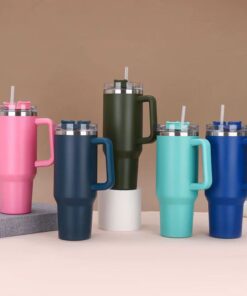 Insulated Stainless Steel Tumbler with Handle and Straw - 40oz (Random Color)