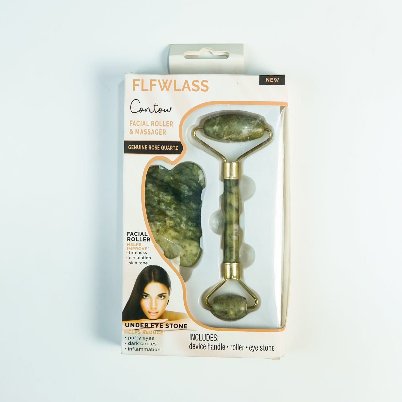 Flfwlasse Facial Roller And Massager Contow Genuine Rose Quartz With Under Eye Stone - Image 4
