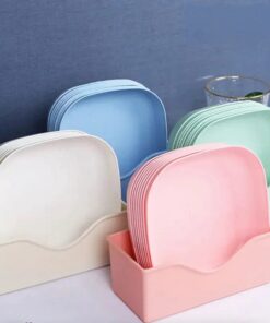 Plate Set Pack of 10 – Plastic Split Bone Dish Plates with Holder (Random Colors)