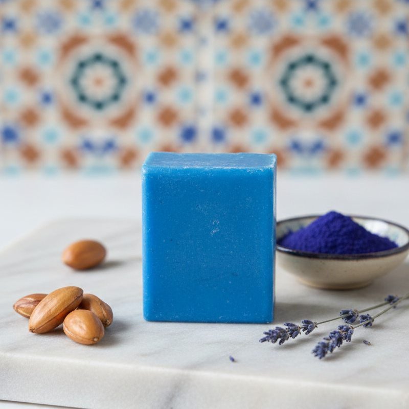Midhat Apparel Moroccan Blue Soap with Argan Oil & Nila Zarka | 100% Original Imported from Morocco | Natural Skin Brightening