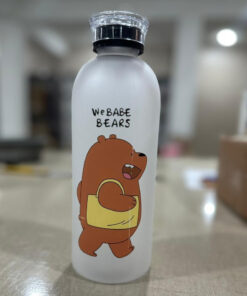 We Bare Bears Panda Water Bottle 1000ml – Cute Cartoon Design with Straw & Two Caps | Durable Reusable Bottle for Daily Hydration - Plastic (Random Design)