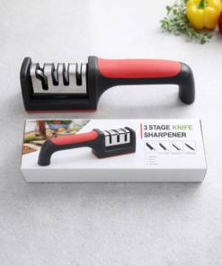 Professional 3-Stage Kitchen Knife Sharpener | Manual Sharpening Tool for Steel & Ceramic Knives | Ergonomic Handle & Non-Slip Base for Effortless Grip