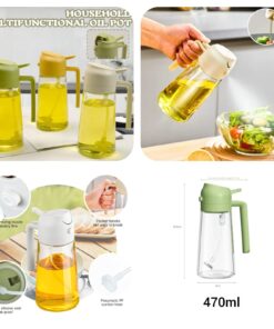 2-in-1 Oil Spray Bottle | Adjustable Mist & Dispenser | 470ml Leak-Proof Glass Container | For Cooking