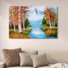 Autumn Mountain River Canvas Art | Scenic Nature Landscape Wall Decor | Artistic Forest Painting for Home | 12x16 Inches