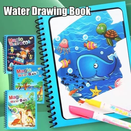 Magic Water Coloring Book For Toddlers Reusable Water Painting Book With 1 Pen Educational Travel Toy | 8 pages (Random Design) - Image 3