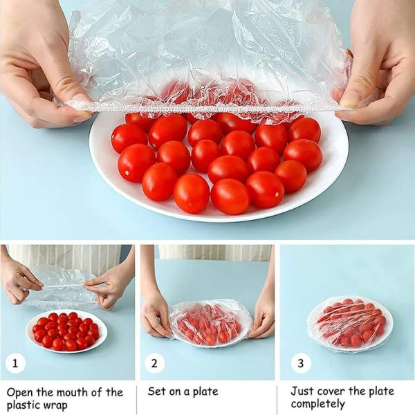 100 PCS Disposable Food Cover Plastic Bags Transparent Fresh Food Storage And Wrap Bags - Image 3