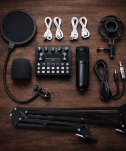 V10 BM-800 Podcast Condenser Microphone Set with Live Sound Card & Adjustable Scissor Arm Stand