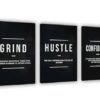 set of 3 Motivational sticky canvas frames for wall decore / sticky phototiles for office and home workplace