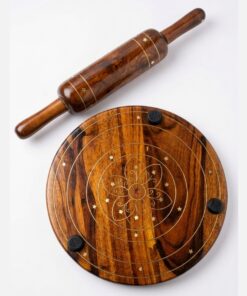 Shesham Wood & Brass Patra Bellon Set - Premium Roti Making Board & Rolling Pin