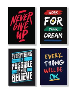 set of 4 Motivational sticky canvas frames for wall decore / sticky phototiles for office and home workplace