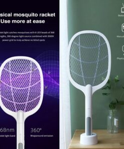 USB Rechargeable Mosquito Racket With Stand – Electric Insect Killer Bat For Indoor And Outdoor Use | Insects Killer | Mosquito Killer Racket (Random Color)