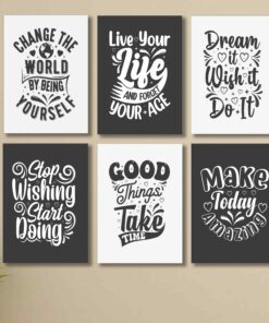 set of 6 Motivational sticky canvas frames for wall decore / sticky phototiles