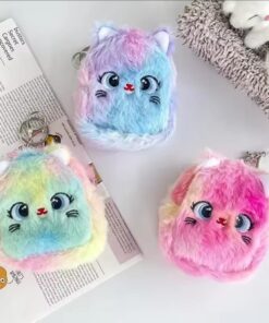 1pc Kawaii Rainbow Color Keyring Coin Purse for Girls – Cute and Portable Storage Accessory- Random Colour