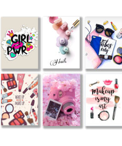 set of 6 make up themed girls room decore wall art wooden sticky Phototile frames