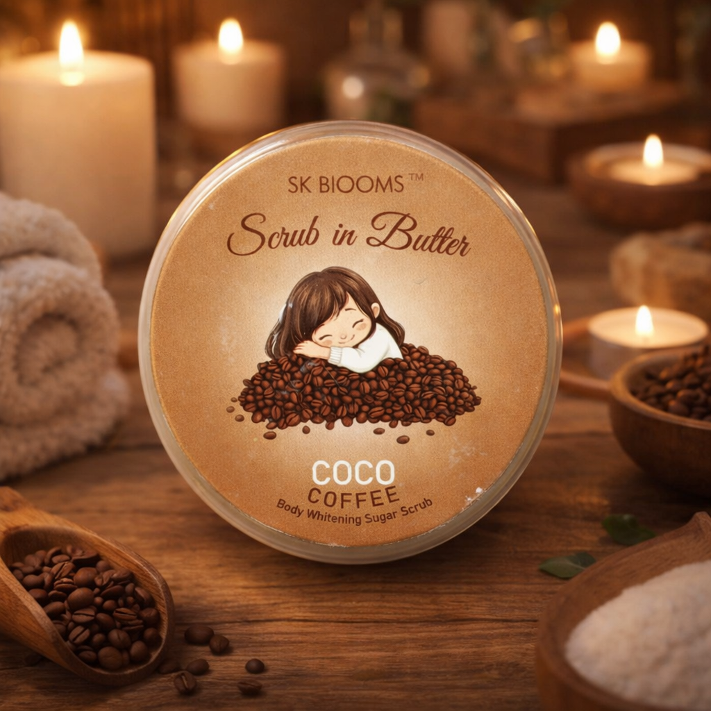 SK Blooms Coco Coffee Scrub in Butter | 2-in-1 Body Whitening Sugar Scrub | Natural Exfoliating & Moisturizing Skin Care - Image 3