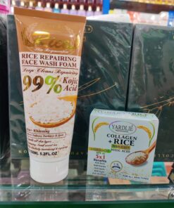 Kit 2 Pcs Deep Facial Cleanser And Repairer With Rice Extract Eliminates Fats And Impurities 150ML Yardlie Clarifying Hyaluronic Acid Rice Scrub + Collagen Beauty Cream