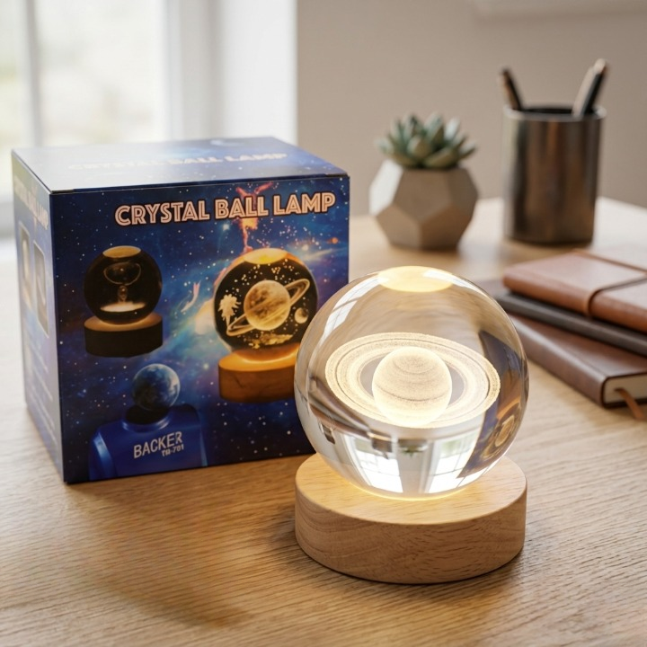 3D Crystal Ball Lamp | LED Crystal Galaxy Lamp For Room & Home Decoration | USB Crystal Ball Lamp (Saturn Shape Only) - Image 2