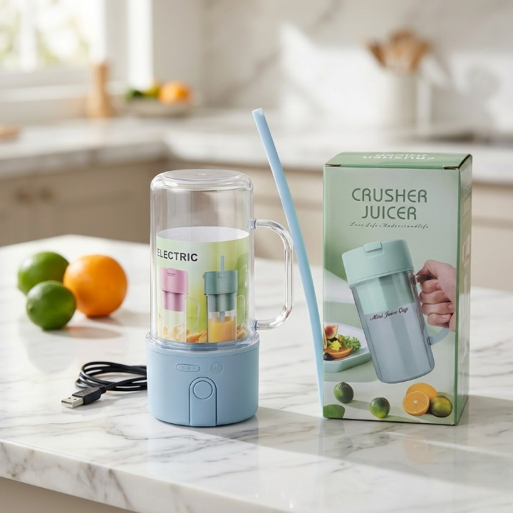 Portable Mini Crusher Juicer – USB Rechargeable Electric Juice Cup with Straw & Handle for Fresh Shakes and Smoothies - Image 3