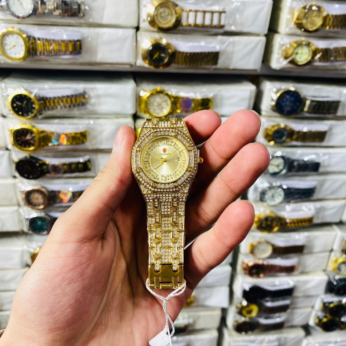 Luxury Gold Diamond-Studded Wrist Watch - Premium Designer Style Quartz Watch for Men & Women (Without Box) - Image 5