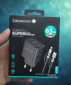Sabawoon 65W GaN A+C Super Fast Charger with Cable this charger delivers safe stable and powerful charging with Cable