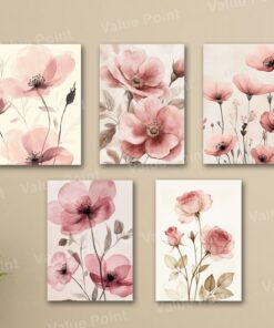 Set Of 5 Sticky Wooden Canvas Frames For Wall Decore Aesthatic Art / Sticky Phototiles For Room Wall Decoration