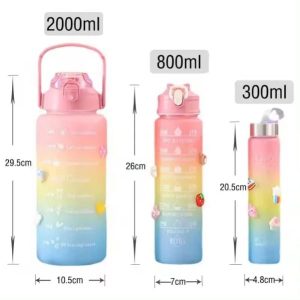 3 Pack Water Bottles With 2l Large Bottle 700mlportable Bottle And 300ml Mini Bottle Motivational (random Color) - Image 3