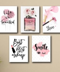 Set of 5 Makeup-Themed Wall Art Frames – 8x11" MDF with Sticky Backing