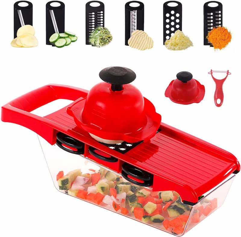 10 in 1 Mandoline Slicer Vegetable Cutter with Stainless Steel Blade Manual Potato Peeler Carrot Cheese Grater Dicer Kitchen Tool-Pink with box - Image 3