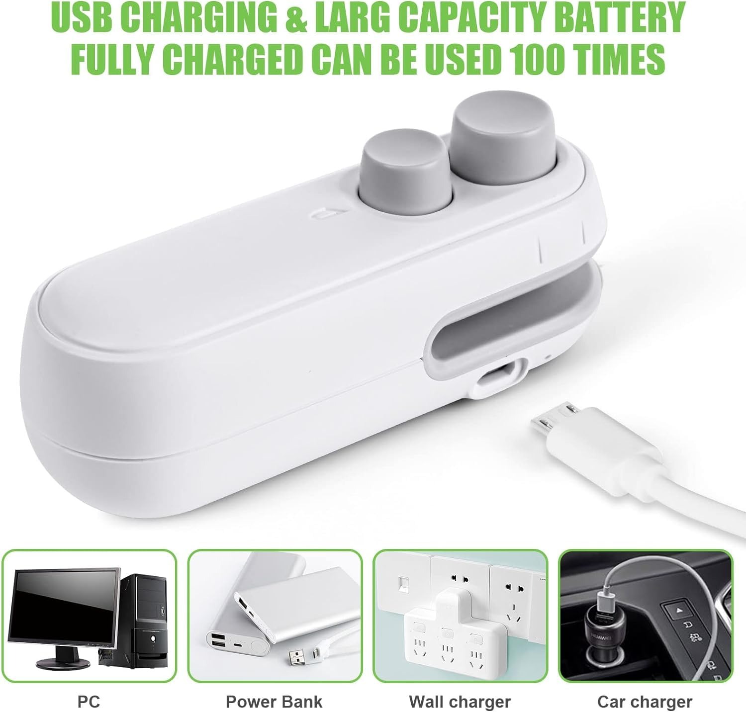1 Pc Mini Heat Sealing Machine 2-In-1 Cutter & Sealer With USB Cable – Compact USB Rechargeable Food Bag Sealer For Snacks And Storage (Random Color) - Image 3