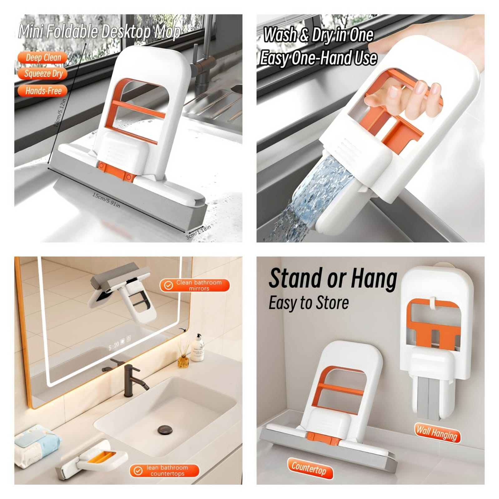 Foldable Mini Mop | Portable Desktop Wet & Dry Cleaning Mop | Self?Squeezing - Image 2