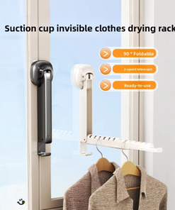 Folding Wall Mounted Clothes Drying Rack With Suction Cup Retractable Portable Space Saving Laundry Organizer - Size 13.5Inch (Random Colour)